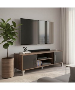 Έπιπλο τηλεόρασης Serank pakoworld σε oak-ανθρακί απόχρωση 120x40x40εκ