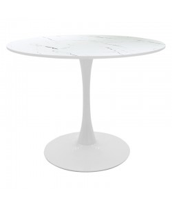 Tραπέζι Balou pakoworld mdf σε λευκή απόχρωση με όψη μαρμάρου Φ120x76εκ