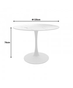 Tραπέζι Balou pakoworld mdf σε λευκή απόχρωση με όψη μαρμάρου Φ120x76εκ