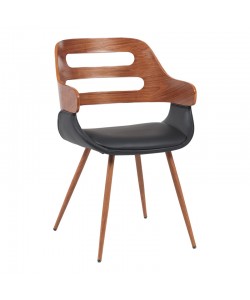 Πολυθρόνα Fern pakoworld PU μαύρο-ξύλο καρυδί απόχρωση 52x59x80εκ