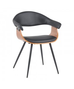 Πολυθρόνα Austen pakoworld PU μαύρο-ξύλο καρυδί-μέταλλο μαύρο 58x55x77εκ