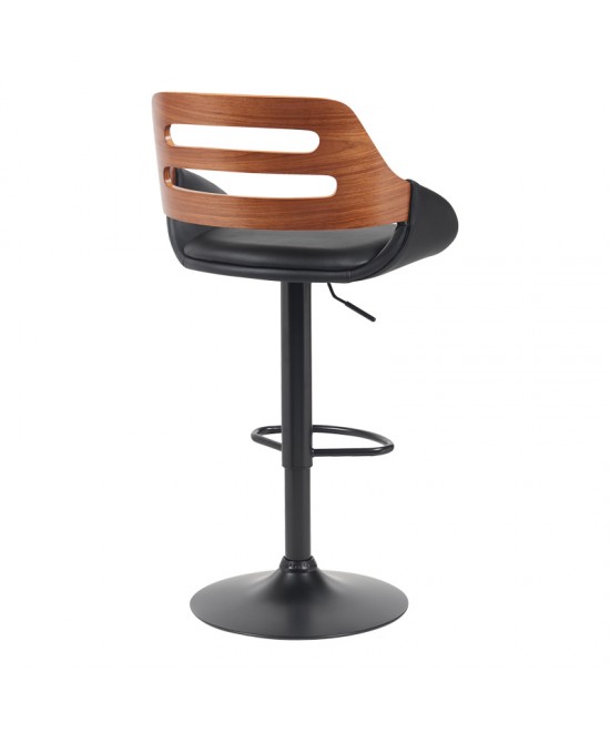 Σκαμπό μπαρ Fern pakoworld πτυσσόμενο μαύρο pu- ξύλο καρυδί - μέταλλο μαύρο 50x48.5x89-110.5εκ