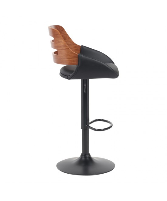 Σκαμπό μπαρ Fern pakoworld πτυσσόμενο μαύρο pu- ξύλο καρυδί - μέταλλο μαύρο 50x48.5x89-110.5εκ