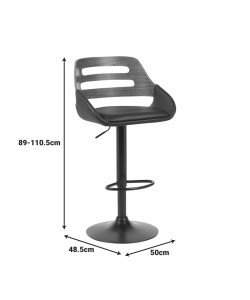 Σκαμπό μπαρ Fern pakoworld πτυσσόμενο μαύρο pu- ξύλο καρυδί - μέταλλο μαύρο 50x48.5x89-110.5εκ