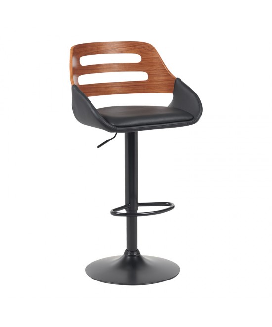 Σκαμπό μπαρ Fern pakoworld πτυσσόμενο μαύρο pu- ξύλο καρυδί - μέταλλο μαύρο 50x48.5x89-110.5εκ