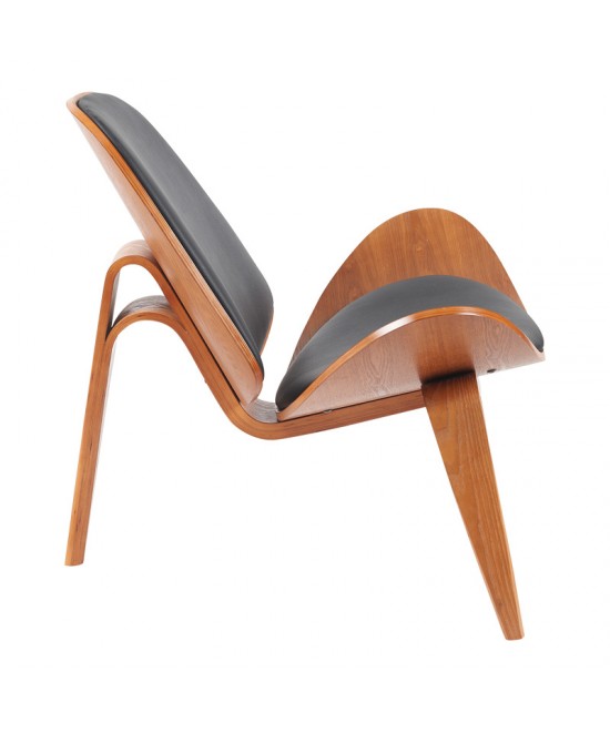 Πολυθρόνα Vilma pakoworld PU μαύρο- plywood καρυδί 90x76.5x74.5εκ