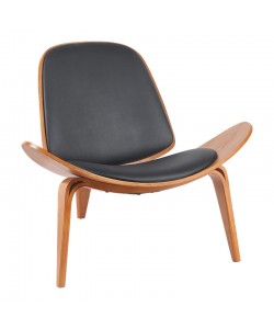 Πολυθρόνα Vilma pakoworld PU μαύρο- plywood καρυδί 90x76.5x74.5εκ