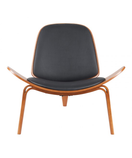 Πολυθρόνα Vilma pakoworld PU μαύρο- plywood καρυδί 90x76.5x74.5εκ