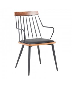 Πολυθρόνα Posse pakoworld μέταλλο μαύρο-καρυδί ξύλο-μαύρο pu 52x59x83εκ