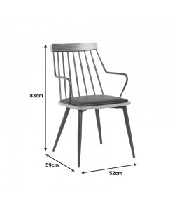 Πολυθρόνα Posse pakoworld μέταλλο μαύρο-καρυδί ξύλο-μαύρο pu 52x59x83εκ