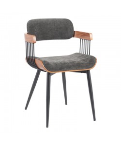 Πολυθρόνα Cameo pakoworld μέταλλο μαύρο-καρυδί ξύλο-ανθρακί ύφασμα 53x49.5x75.5εκ