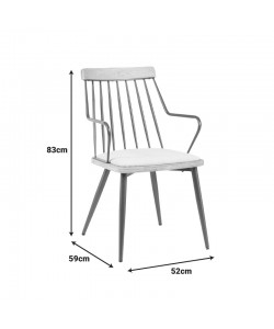 Πολυθρόνα Posse pakoworld μέταλλο μπρονζέ-white wash ξύλο-μπεζ ύφασμα 52x59x83εκ