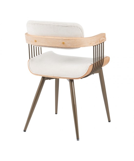 Πολυθρόνα Cameo pakoworld μέταλλο μπρονζέ-white-wash ξύλο-μπέζ ύφασμα 53x49.5x75.5εκ