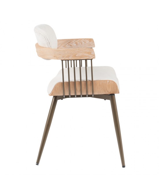 Πολυθρόνα Cameo pakoworld μέταλλο μπρονζέ-white-wash ξύλο-μπέζ ύφασμα 53x49.5x75.5εκ