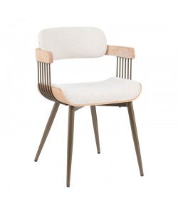 Πολυθρόνα Cameo pakoworld μέταλλο μπρονζέ-white-wash ξύλο-μπέζ ύφασμα 53x49.5x75.5εκ