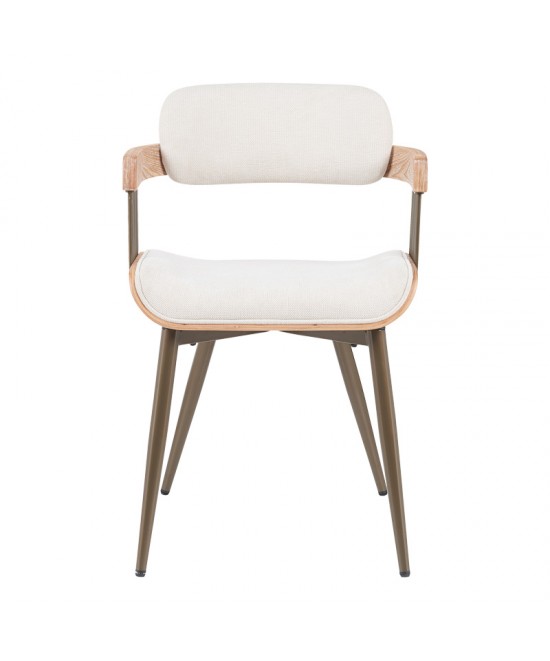 Πολυθρόνα Cameo pakoworld μέταλλο μπρονζέ-white-wash ξύλο-μπέζ ύφασμα 53x49.5x75.5εκ