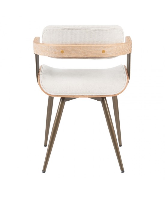 Πολυθρόνα Cameo pakoworld μέταλλο μπρονζέ-white-wash ξύλο-μπέζ ύφασμα 53x49.5x75.5εκ