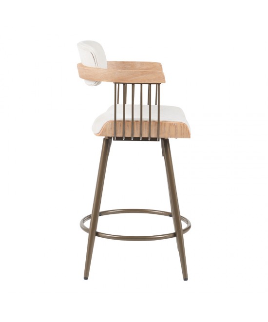 Σκαμπό μπαρ Cameo pakoworld μέταλλο μπρονζέ-white-wash ξύλο-μπέζ ύφασμα 53x50x93εκ