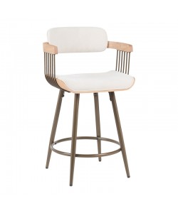 Σκαμπό μπαρ Cameo pakoworld μέταλλο μπρονζέ-white-wash ξύλο-μπέζ ύφασμα 53x50x93εκ