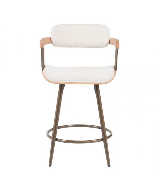 Σκαμπό μπαρ Cameo pakoworld μέταλλο μπρονζέ-white-wash ξύλο-μπέζ ύφασμα 53x50x93εκ