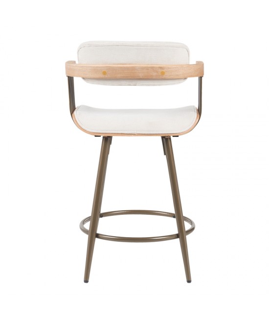 Σκαμπό μπαρ Cameo pakoworld μέταλλο μπρονζέ-white-wash ξύλο-μπέζ ύφασμα 53x50x93εκ