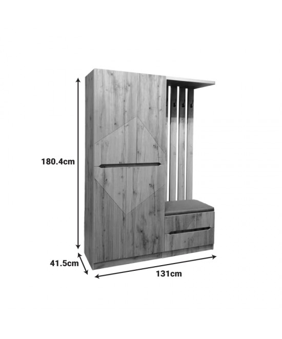 Έπιπλο εισόδου Zomie pakoworld σε oak απόχρωση 131x41.5x180.4εκ Έπιπλο εισόδου Zomie pakoworld σε oak απόχρωση 131x41.5x180.4εκ