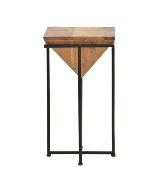 Βοηθητικό τραπέζι Miles ΙΙ pakoworld μασίφ ξύλο ακακίας σε φυσική απόχρωση με μαύρα μεταλλικά πόδια  29x29x54εκ