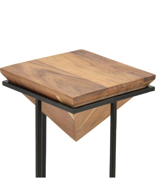 Βοηθητικό τραπέζι Miles ΙΙ pakoworld μασίφ ξύλο ακακίας σε φυσική απόχρωση με μαύρα μεταλλικά πόδια  29x29x54εκ