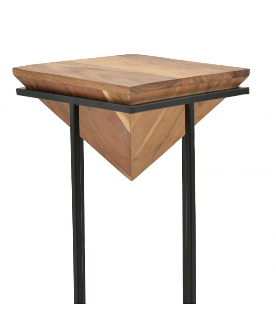 Βοηθητικό τραπέζι Miles ΙΙ pakoworld μασίφ ξύλο ακακίας σε φυσική απόχρωση με μαύρα μεταλλικά πόδια  29x29x54εκ