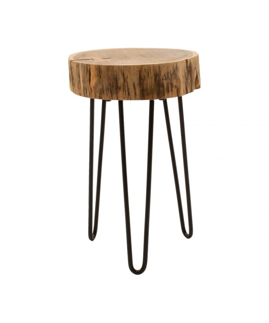 Βοηθητικό τραπέζι Tripp Ι pakoworld μασίφ ξύλο ακακίας σε φυσική απόχρωση-μαύρα μεταλλικά πόδια Φ32x47εκ