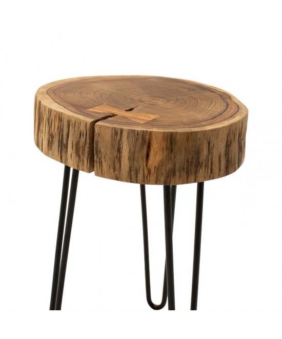 Βοηθητικό τραπέζι Tripp Ι pakoworld μασίφ ξύλο ακακίας σε φυσική απόχρωση-μαύρα μεταλλικά πόδια Φ32x47εκ
