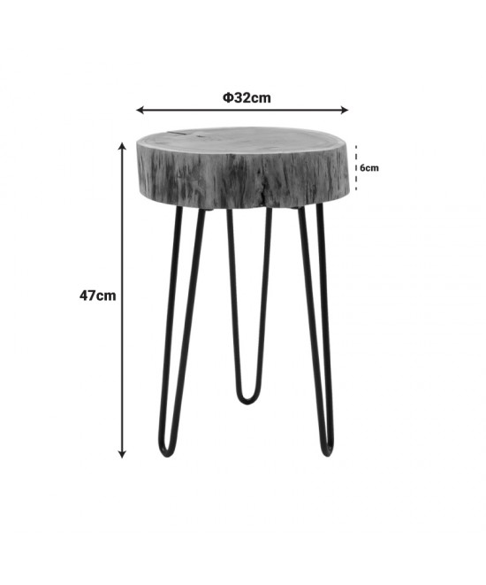 Βοηθητικό τραπέζι Tripp Ι pakoworld μασίφ ξύλο ακακίας σε φυσική απόχρωση-μαύρα μεταλλικά πόδια Φ32x47εκ