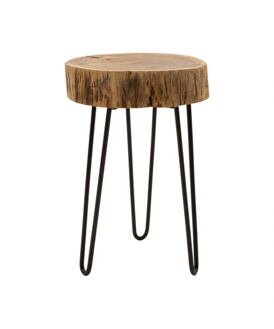 Βοηθητικό τραπέζι Tripp Ι pakoworld μασίφ ξύλο ακακίας σε φυσική απόχρωση-μαύρα μεταλλικά πόδια Φ32x47εκ