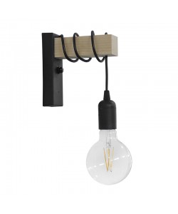 Φωτιστικό τοίχου-απλίκα Jemvo pakoworld E27 μέταλλο-ξύλο σε μαύρη-φυσική απόχρωση 15x5.5x60εκ