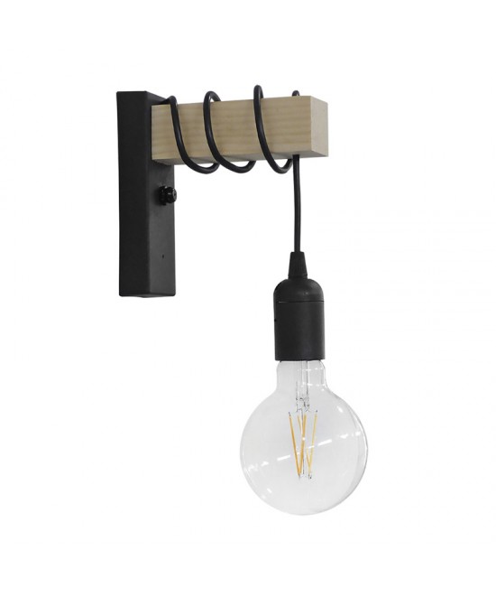 Φωτιστικό τοίχου-απλίκα Jemvo pakoworld E27 μέταλλο-ξύλο σε μαύρη-φυσική απόχρωση 15x5.5x60εκ