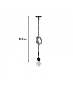 Φωτιστικό οροφής Vertuko pakoworld E27 σχοινί και μέταλλο σε φυσική-μαύρη απόχρωση Φ10x100εκ