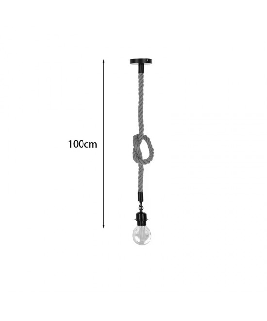 Φωτιστικό οροφής Vertuko pakoworld E27 σχοινί και μέταλλο σε φυσική-μαύρη απόχρωση Φ10x100εκ