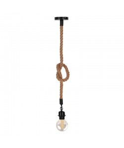 Φωτιστικό οροφής Vertuko pakoworld E27 σχοινί και μέταλλο σε φυσική-μαύρη απόχρωση Φ10x100εκ