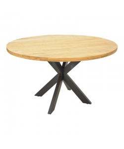 Τραπέζι Royalty I pakoworld μασίφ ξύλο mango 4εκ σε φυσική απόχρωση-πόδι μεταλλικό μαύρο Φ130x77εκ