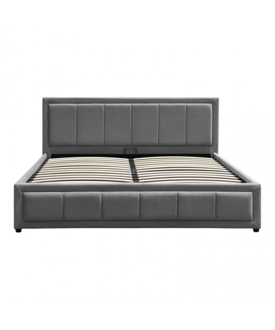Κρεβάτι Huga pakoworld με αποθηκευτικό χώρο βελούδο ανθρακί 160x200εκ