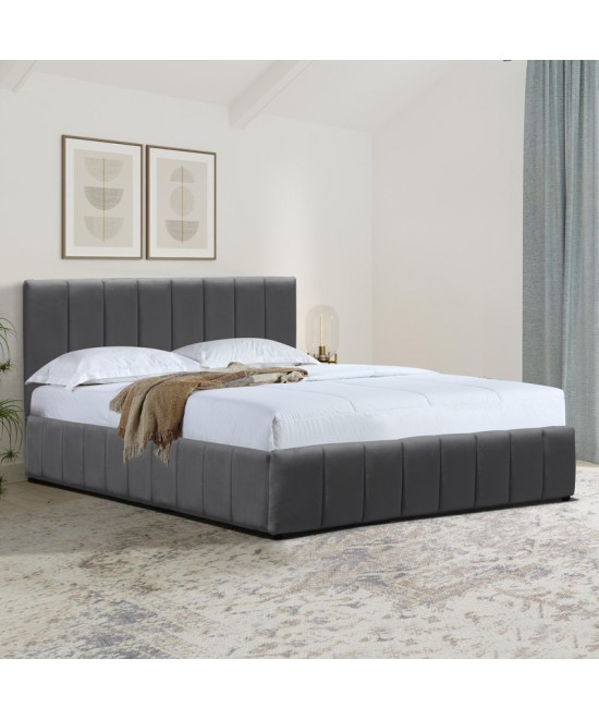 Κρεβάτι Snuggle pakoworld με αποθηκευτικό χώρο βελούδο ανθρακί 160x200εκ