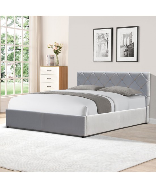 Κρεβάτι Dreamie pakoworld με αποθηκευτικό χώρο βελούδο γκρι 160x200εκ