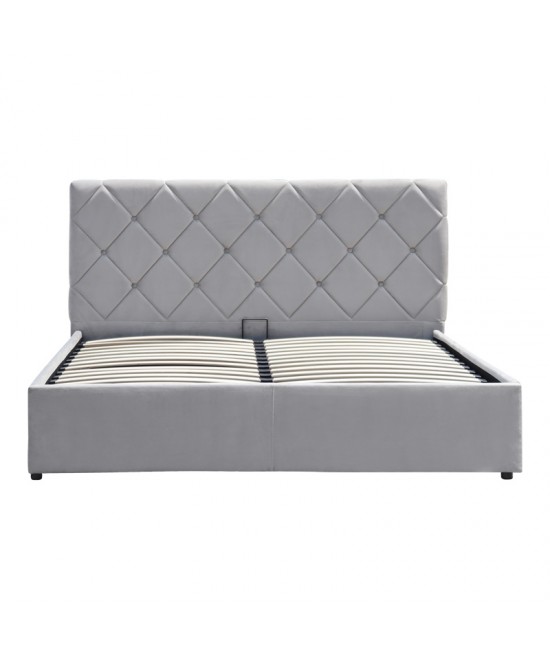 Κρεβάτι Dreamie pakoworld με αποθηκευτικό χώρο βελούδο γκρι 160x200εκ