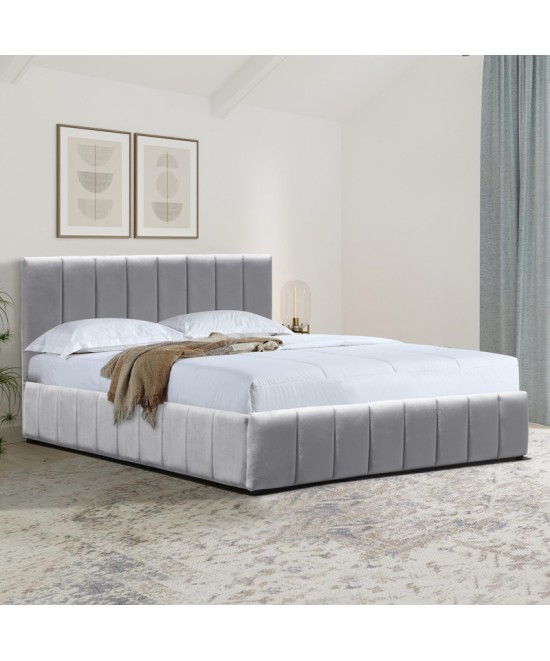 Κρεβάτι Snuggle pakoworld με αποθηκευτικό χώρο βελούδο γκρι 160x200εκ