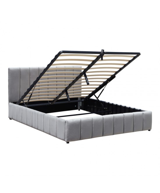 Κρεβάτι Snuggle pakoworld με αποθηκευτικό χώρο βελούδο γκρι 160x200εκ