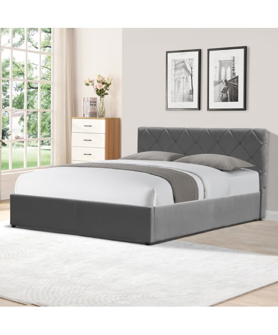 Κρεβάτι Dreamie pakoworld με αποθηκευτικό χώρο βελούδο ανθρακί 160x200εκ