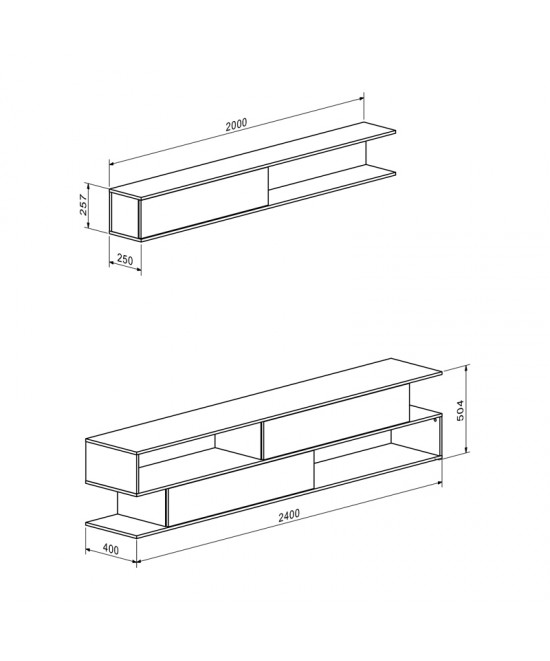 Σύνθετο σαλονιού Brick pakoworld σε oak-κρεμ απόχρωση 240x40x50.4εκ