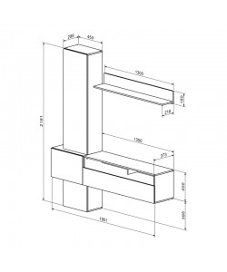 Σύνθετο σαλονιού Wendy pakoworld σε oak-μαύρη απόχρωση 195.1x37.3x219.1εκ