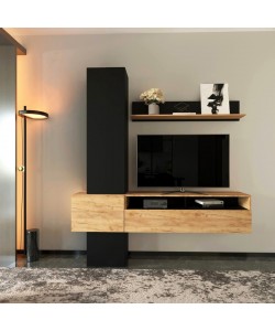 Σύνθετο σαλονιού Wendy pakoworld σε oak-μαύρη απόχρωση 195.1x37.3x219.1εκ