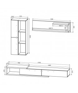 Σύνθετο σαλονιού Calvados pakoworld σε oak-ανθρακί απόχρωση